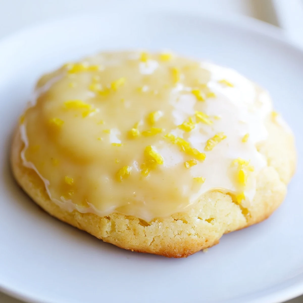 Overhead view of golden Lemon Ricotta Cookies with glossy lemon glaze, perfect for dessert.