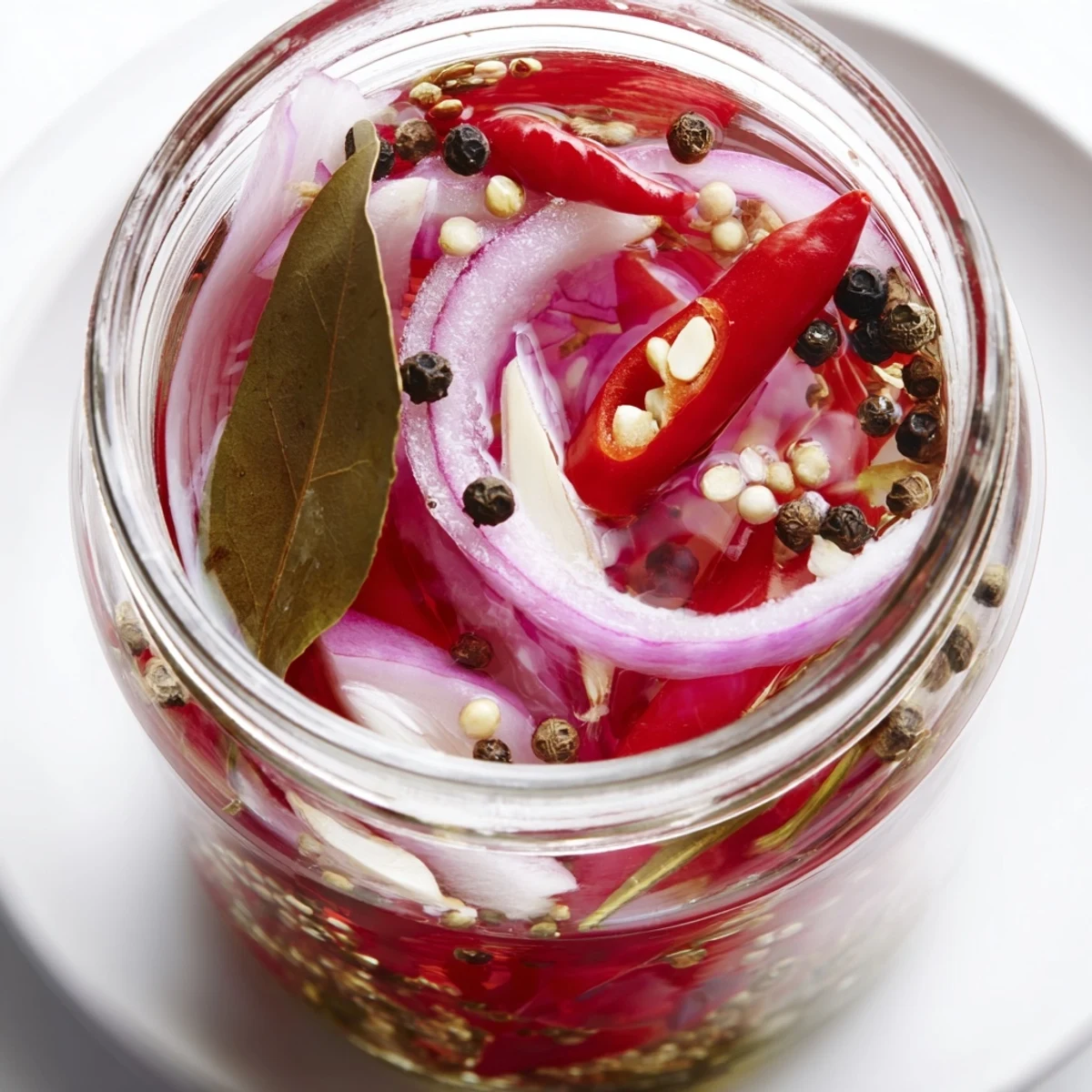 Homemade chili garlic spiced vinegar with peppercorns for tangy drizzle.