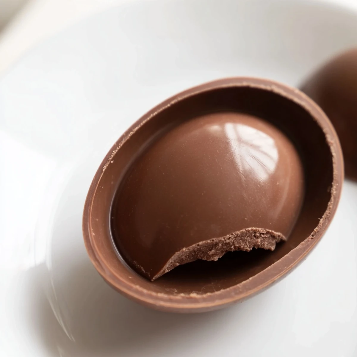 Two hollow Chocolate Egg with Toy halves are pressed together, sealed with melted edges on a warm plate for a smooth finish.
