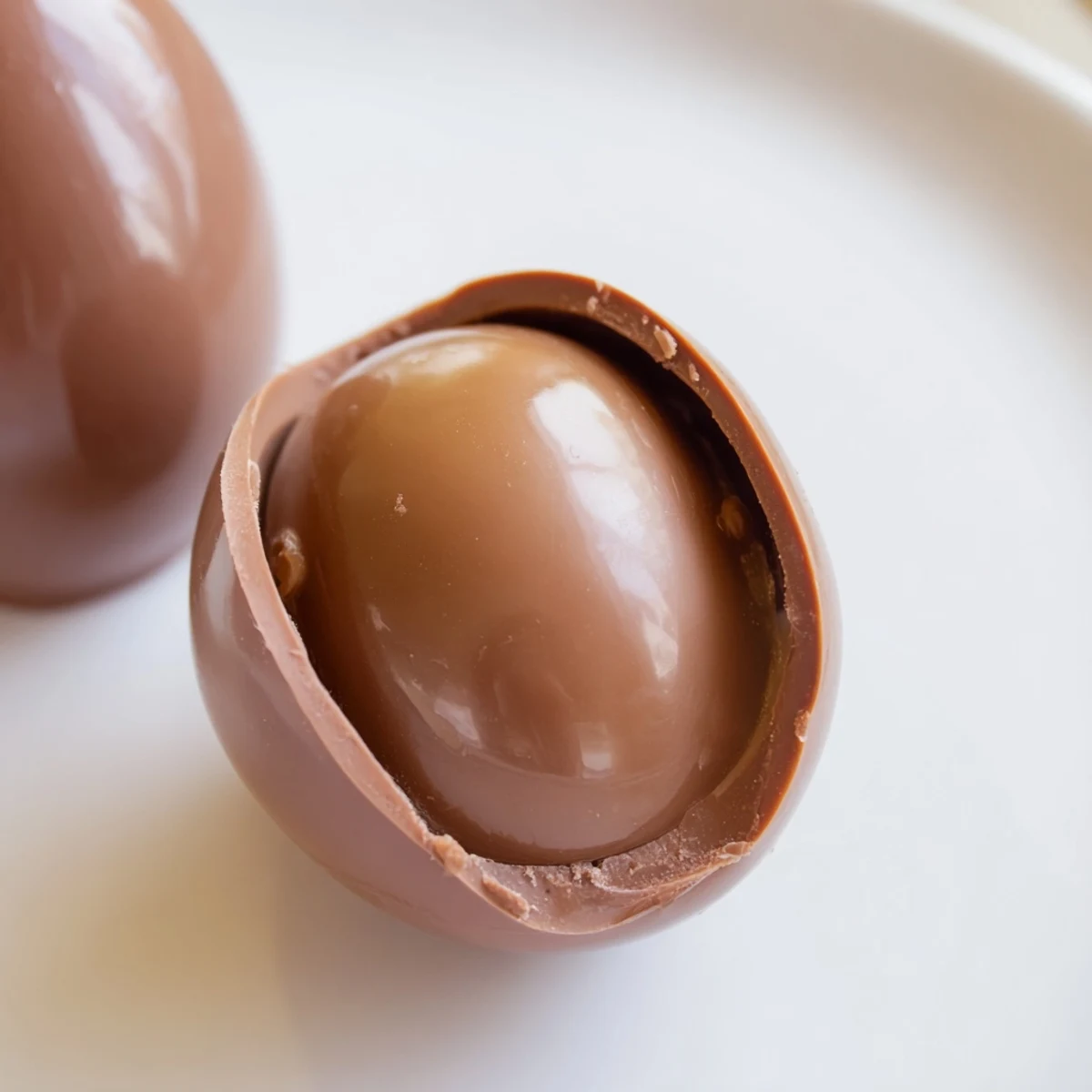 A child's hand holds a homemade Chocolate Egg with Toy, ready to crack open and reveal the surprise toy inside.
