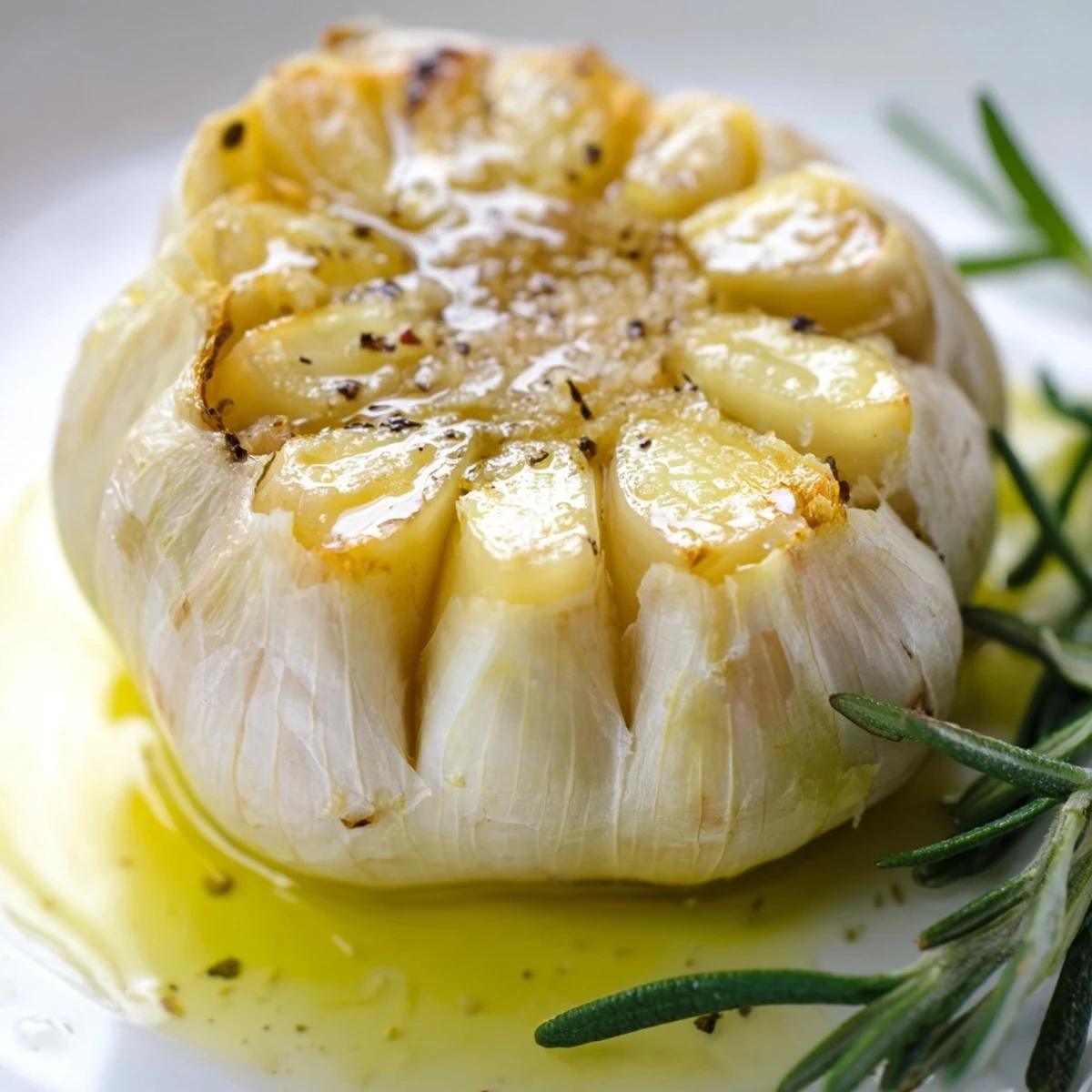 Roasted garlic bulb with olive oil wrapped in foil, steam rising, perfect for mashing into mashed potatoes. Roasted Garlic Bulb with Olive Oil