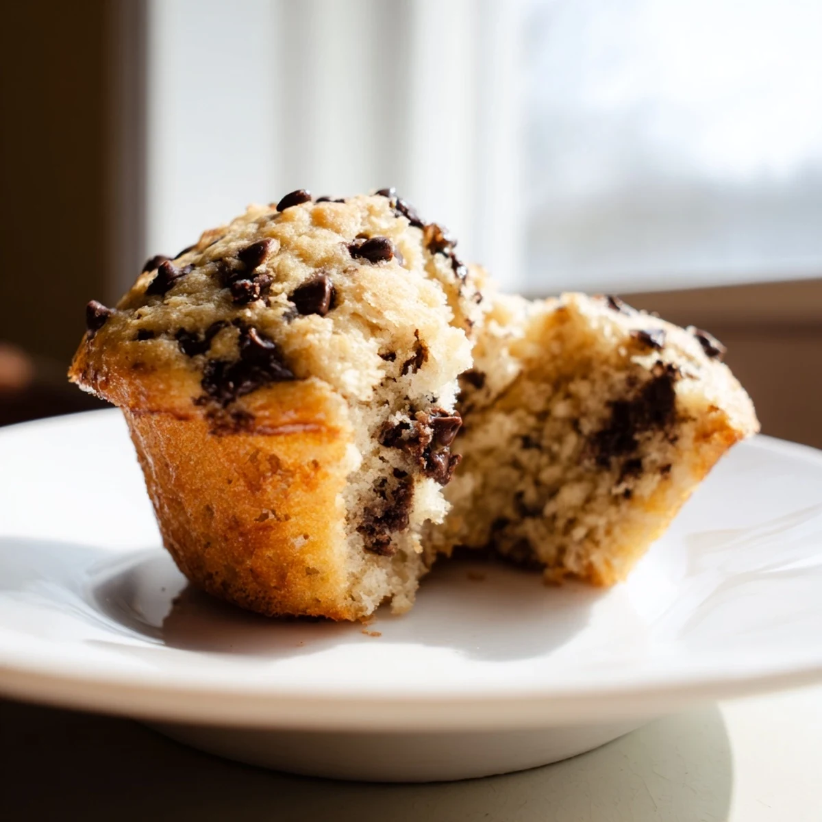Freshly baked Chocolate Chip Muffins with gooey chocolate chips on a wire cooling rack.
