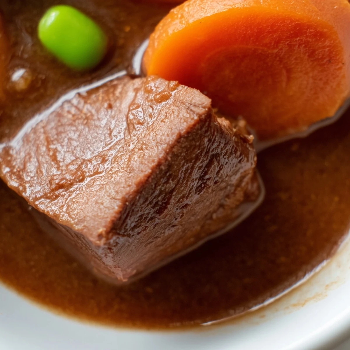 A hearty bowl of Slow Cooker Beef Stew with Vegetables features tender chunks of beef, carrots, and potatoes in a rich, thick gravy.