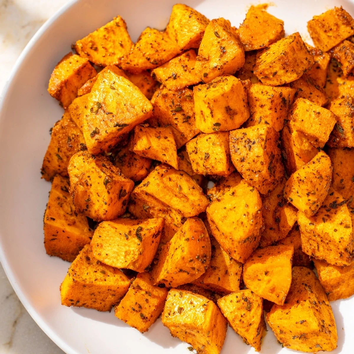 Golden-brown Creole Spiced Roasted Sweet Potatoes with caramelized edges and a zesty, smoky aroma.  