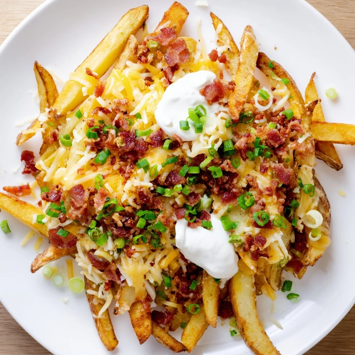 Sizzling Super Bowl Cheese Fries fresh from the oven, loaded with Monterey Jack and crispy turkey bacon crumbles.