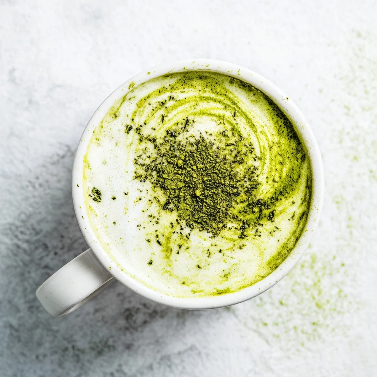 Steaming cup of creamy Green Matcha Latte with Oat Milk and Honey, vibrant green swirl with frothy oat milk.