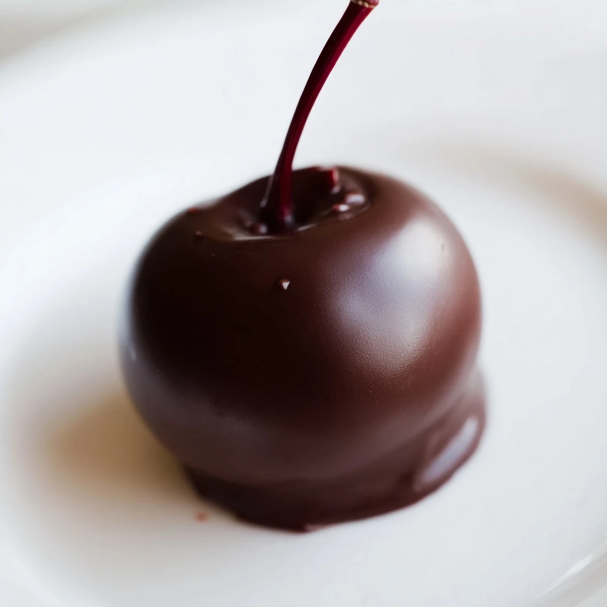 Indulgent chocolate covered cherries with fondant center shine with a smooth coating, the fondant slowly liquefying to a cordial consistency.