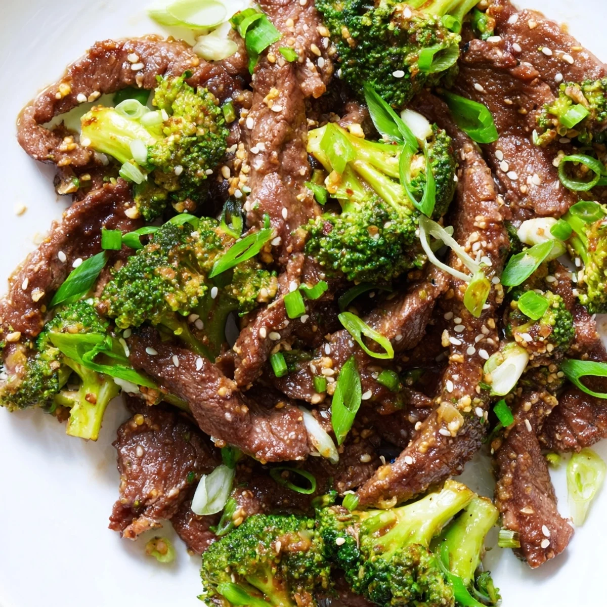 Quick weeknight beef and broccoli stir fry with bright green vegetables and a rich, glossy ginger glaze.  