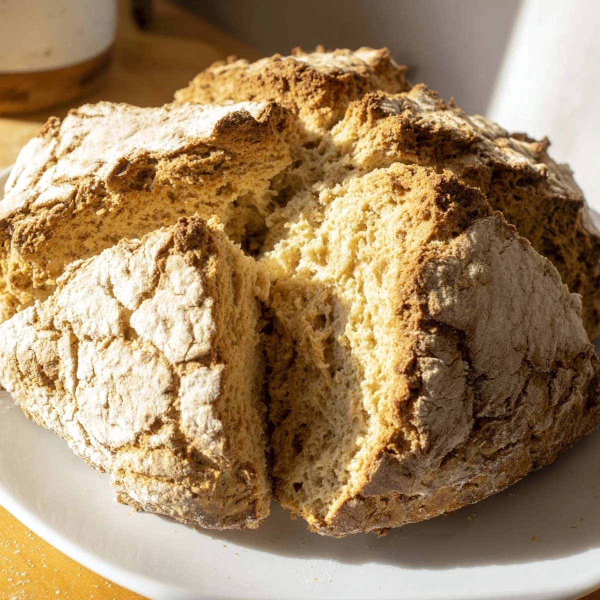 Warm Authentic 4-Ingredient Irish Soda Bread served with salted butter on a wooden board.