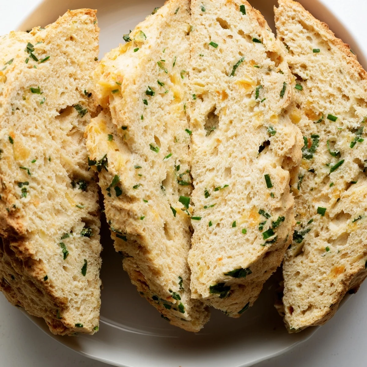 This Savory Herbed Cheddar Irish Soda Bread features melted cheddar and fresh herbs, ready to slice for a hearty soup side.
