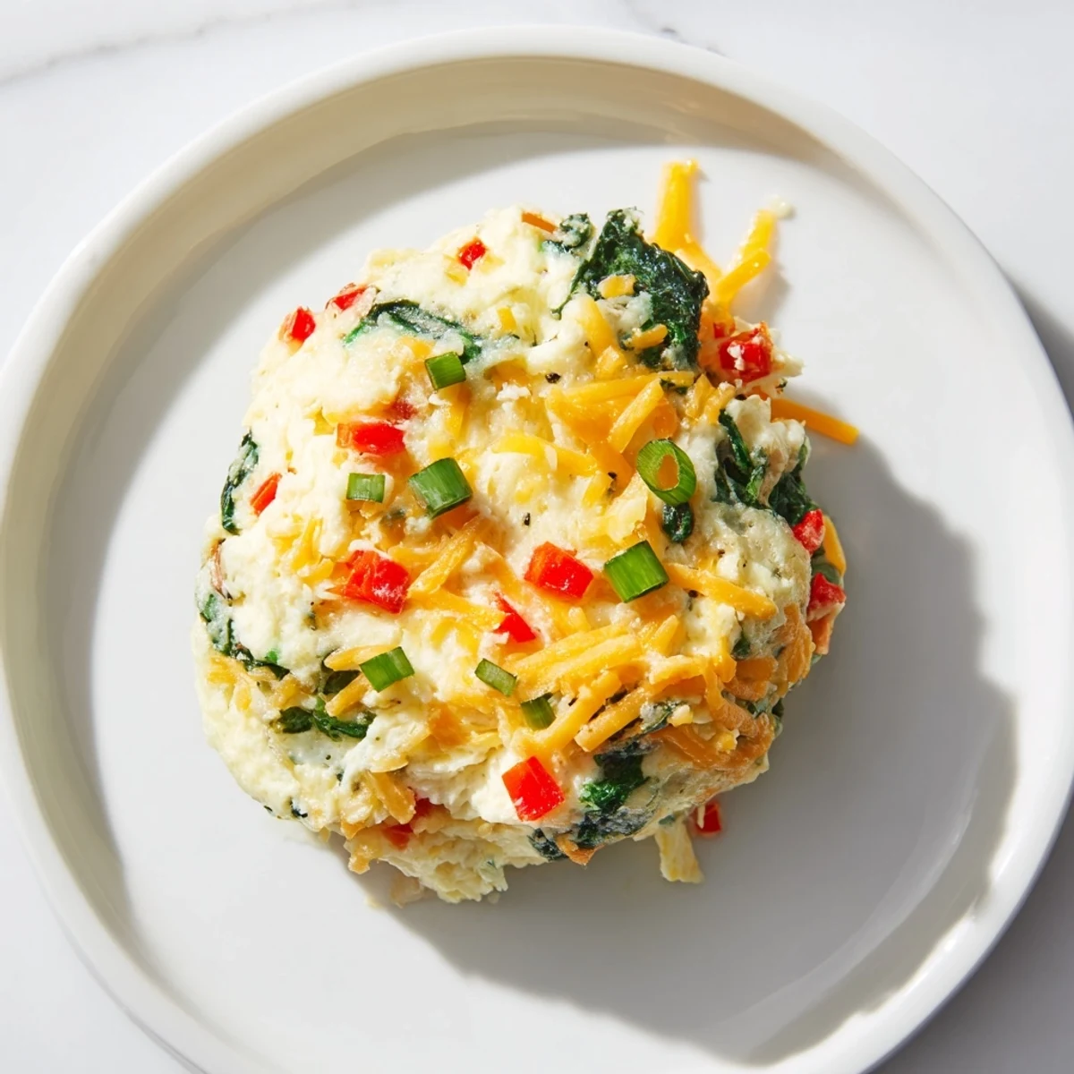 Twelve fluffy Cottage Cheese Egg Bites arranged on a wooden board, showing a soft interior and melted cheddar.