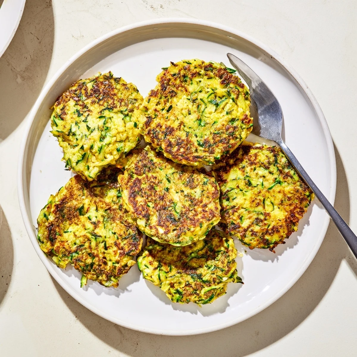 Golden-brown Chickpea Zucchini Fritters frying in a skillet, releasing a savory aroma of cumin and garlic.