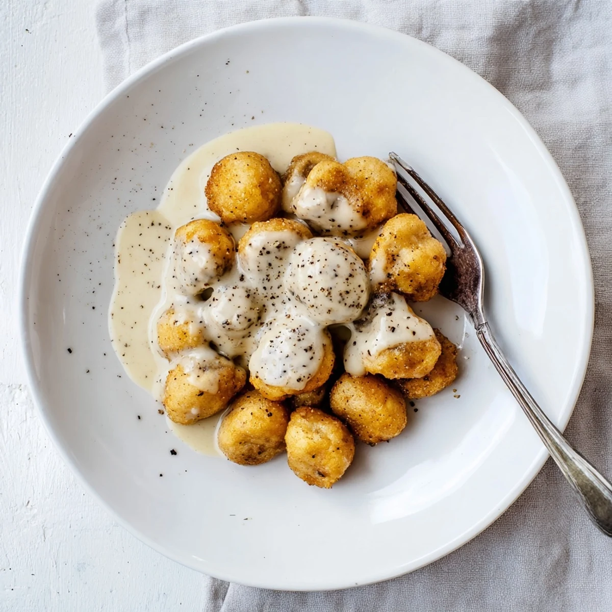Comfort food Chicken Fried Mushrooms with Gravy served beside mashed potatoes, perfect vegetarian dinner idea for U.S. kitchens.