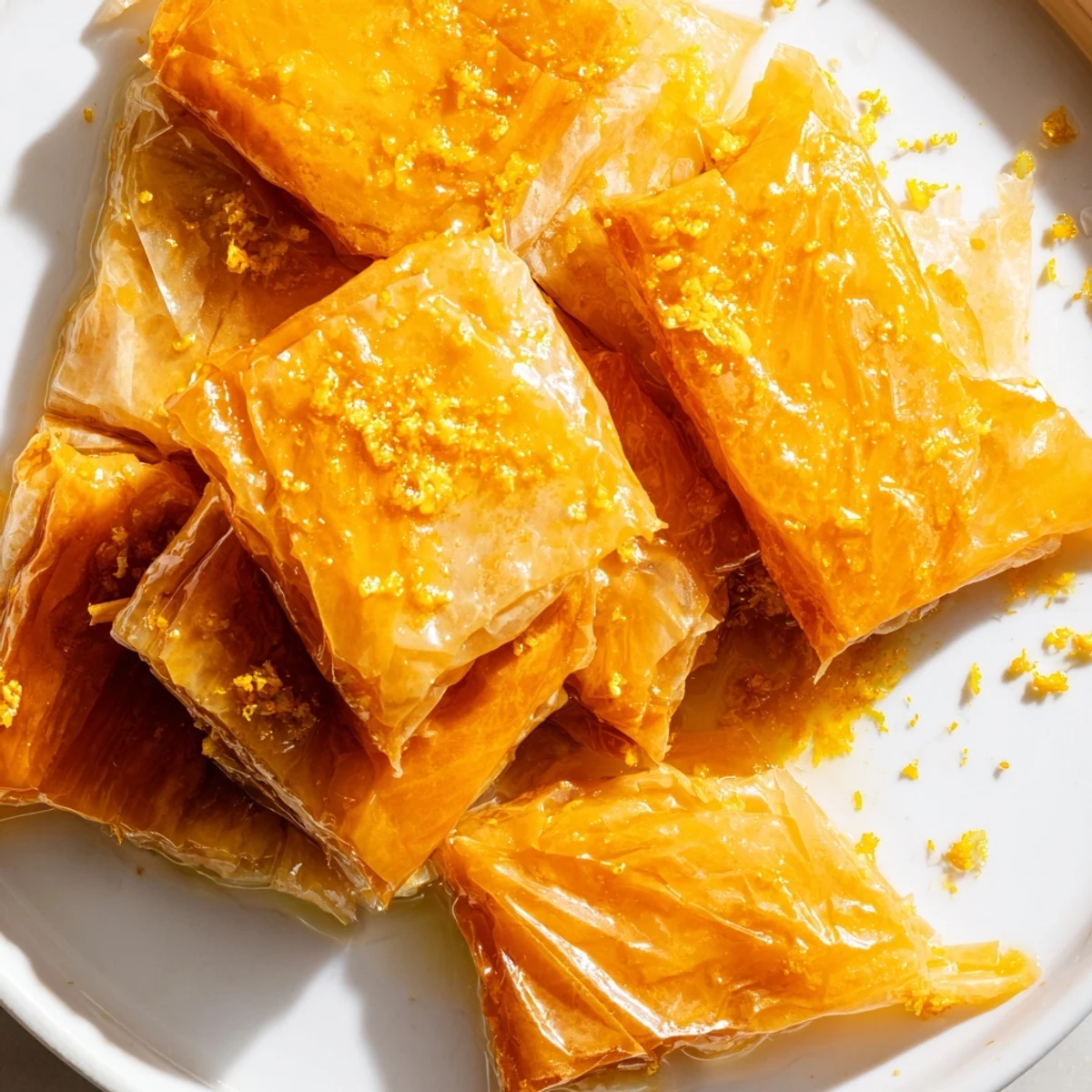 Moist Portokalopita Greek cake soaked in syrup, served on a plate with fresh orange slices beside it.