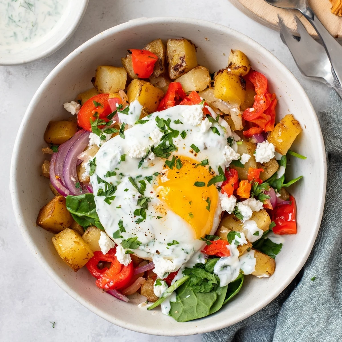 A warm Savory Breakfast Bowl garnished with fresh parsley and crumbled feta cheese, served beside a sunny window.
