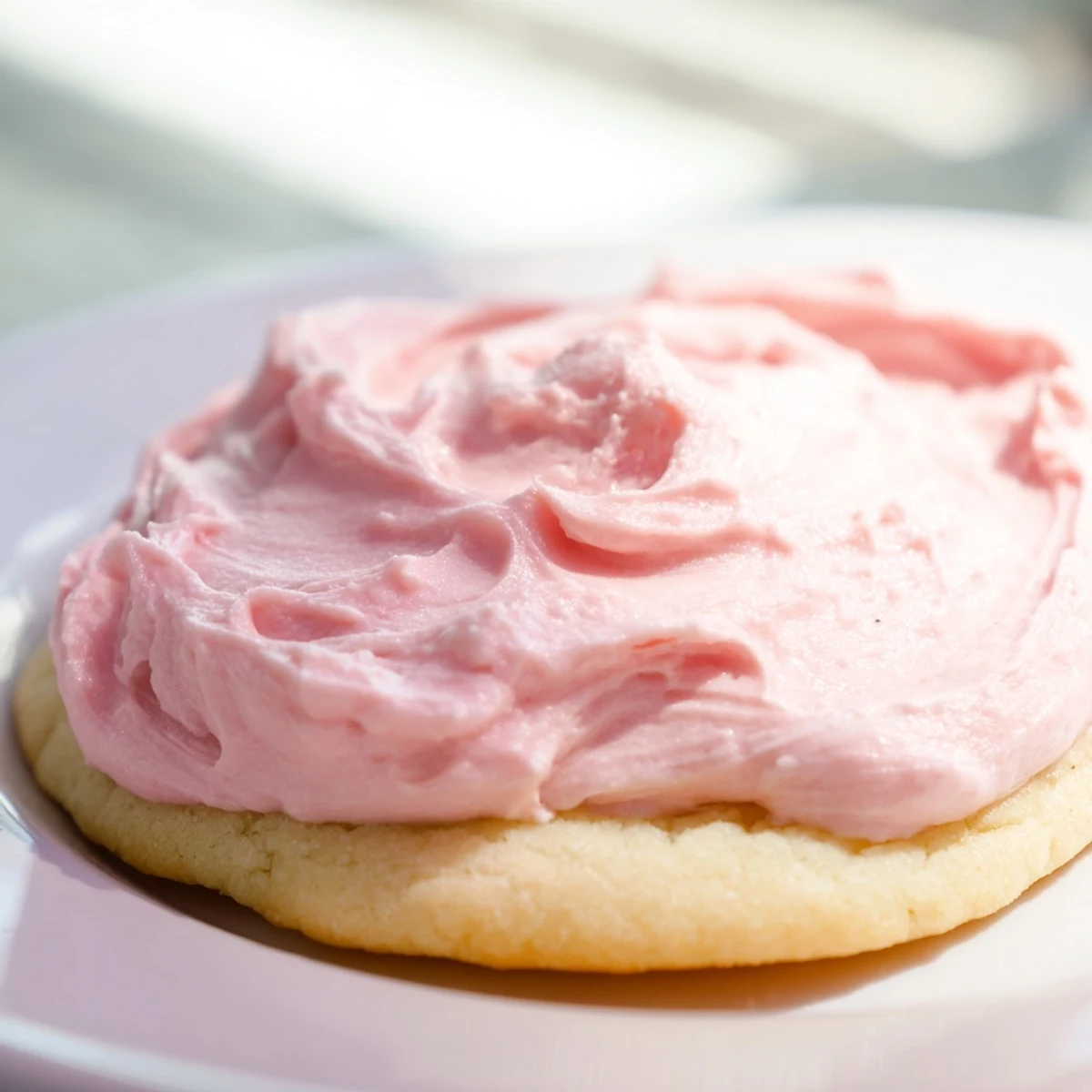 Thick, soft Crumbl Sugar Cookies topped with creamy pink almond frosting, ready for a party dessert platter.