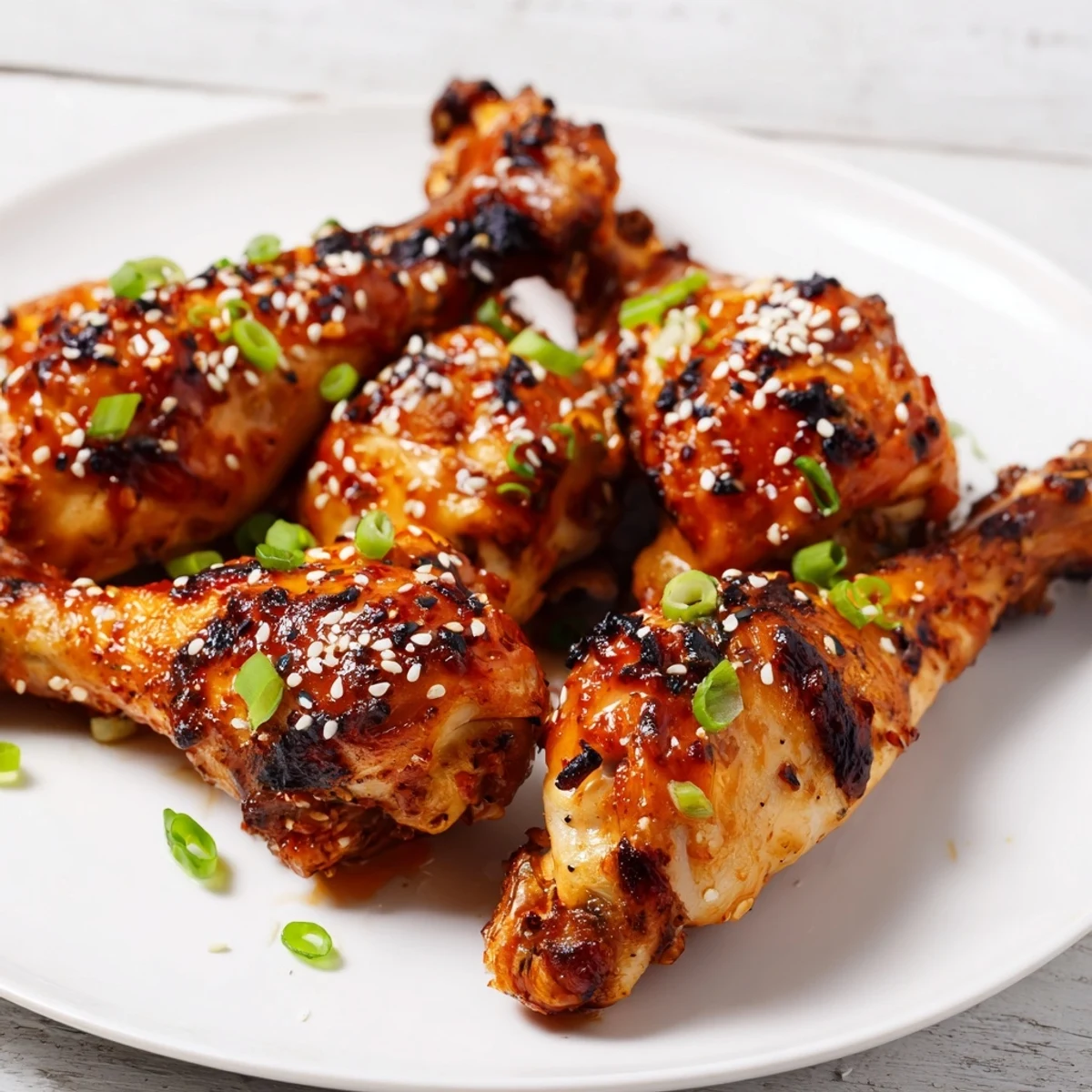 Juicy honey garlic baked chicken drumsticks arranged on baking sheet with parsley garnish