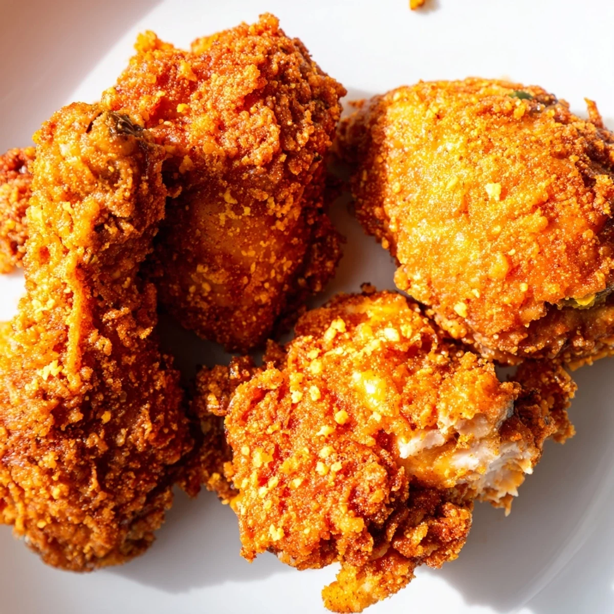 Golden brown crispy spicy jalapeño chicken breasts fried to golden perfection with visible jalapeño bits