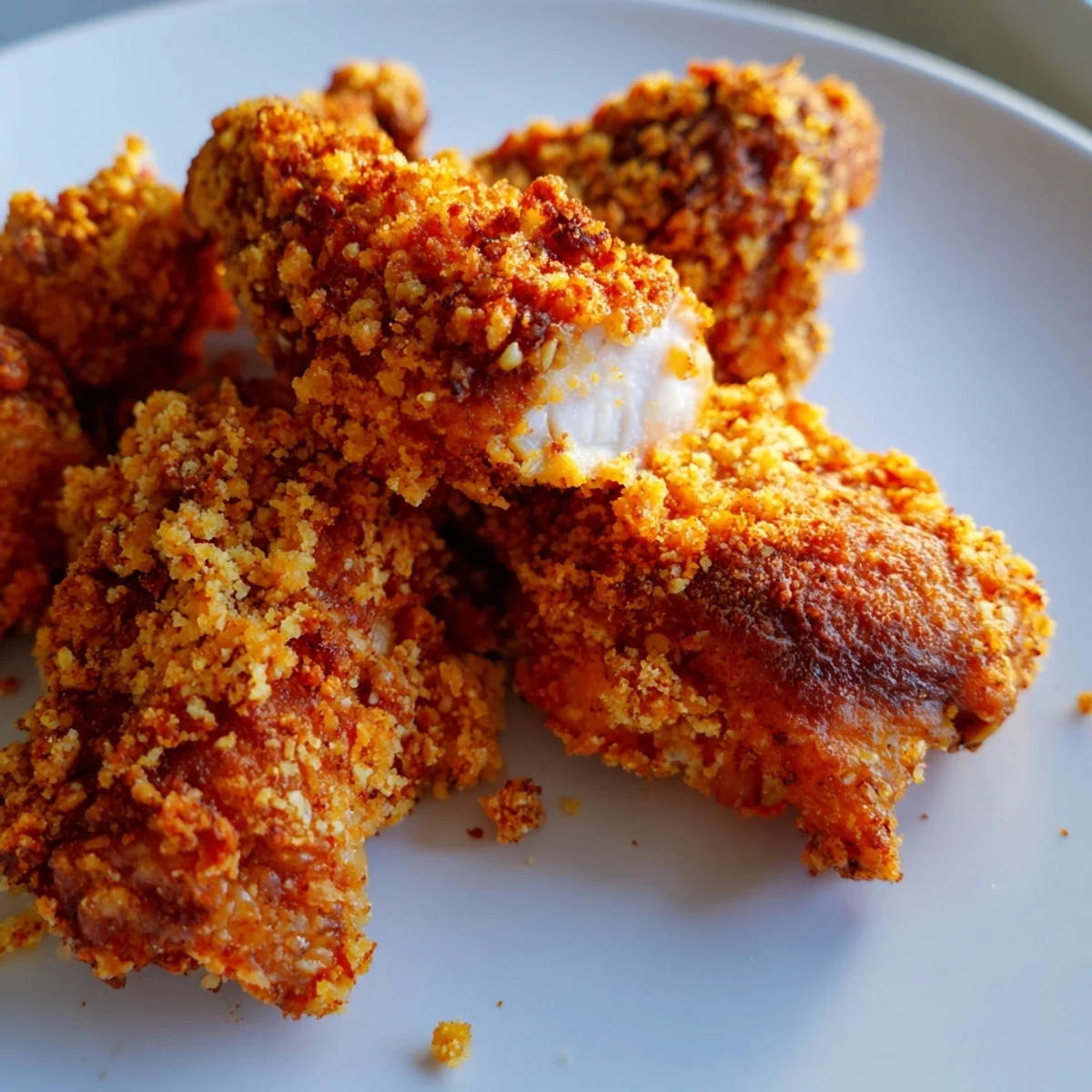 Juicy chicken breasts coated in spicy breading with a golden crispy exterior and flecks of green jalapeños