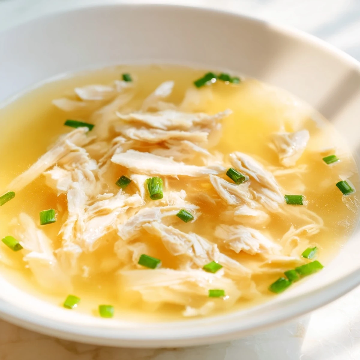 Comforting Dakgomtang Korean chicken soup garnished with green onions alongside a dipping sauce bowl