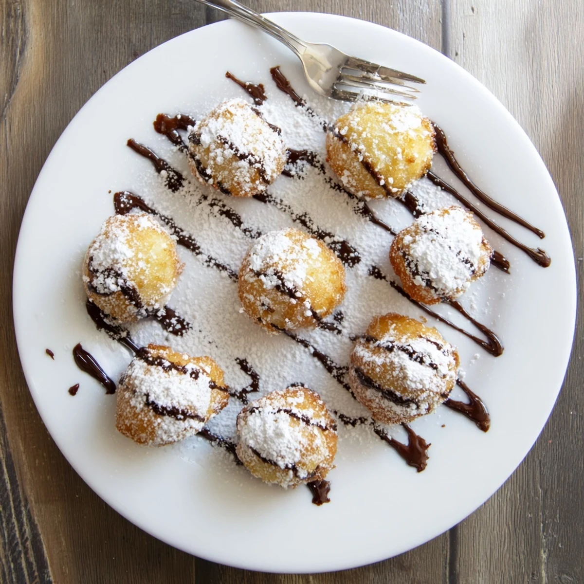 Gooey deep fried marshmallows drizzled with chocolate sauce showing fluffy marshmallow center