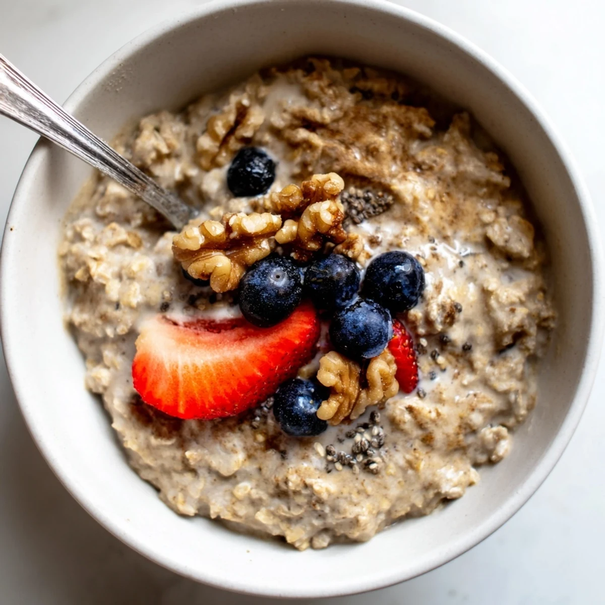 Golden brown sugar overnight oats layered with yogurt and colorful fruit for a wholesome breakfast