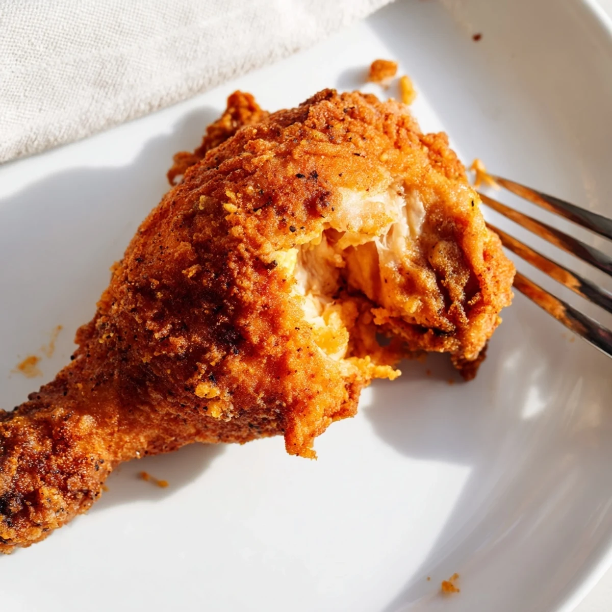 Golden brown crispy Southern fried chicken served on a wire rack with steam rising