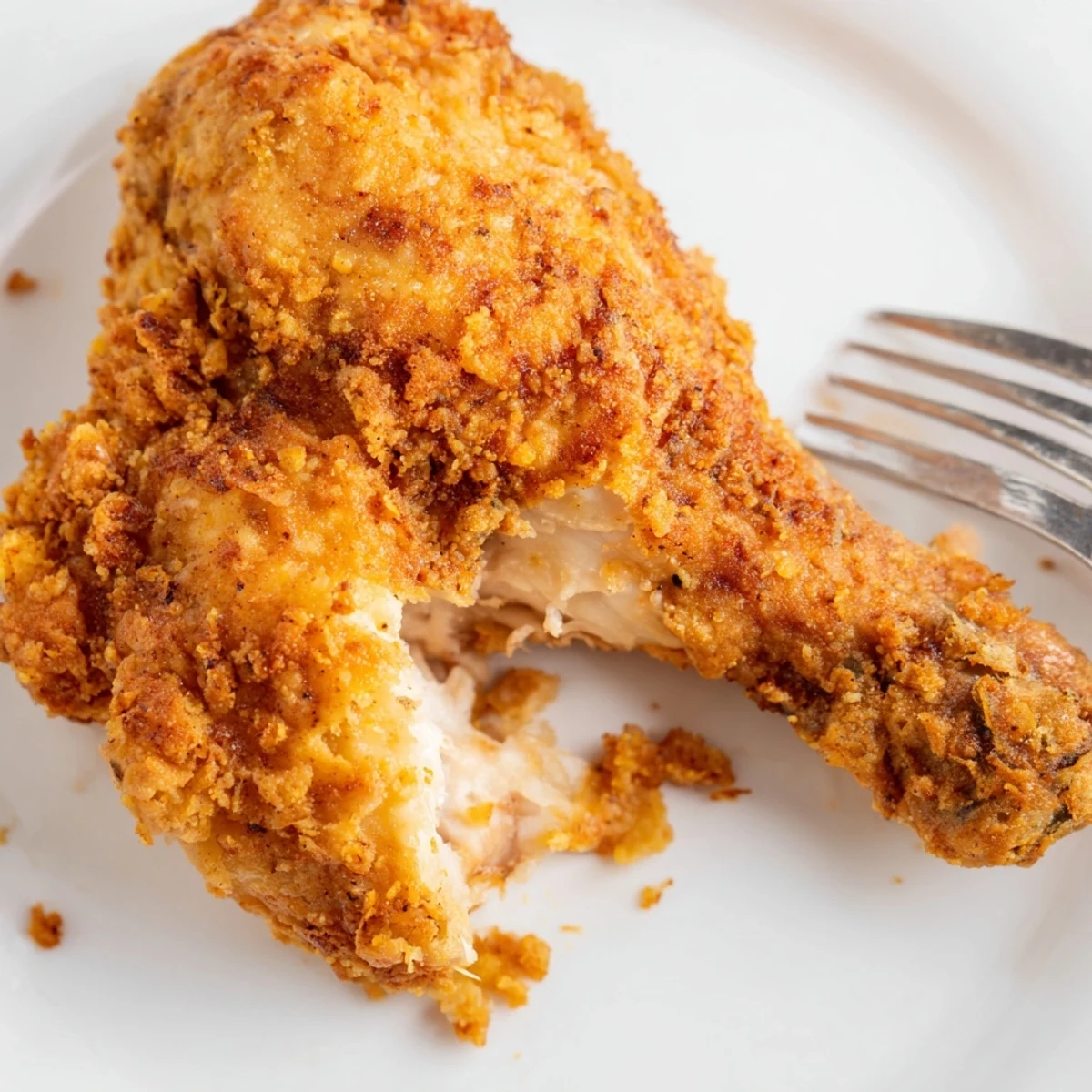 Juicy buttermilk marinated Southern fried chicken pieces with crunchy seasoned coating and golden skin