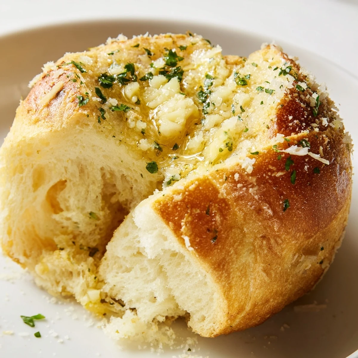 Soft fluffy garlic bread rolls brushed with aromatic butter and sprinkled with Parmesan cheese