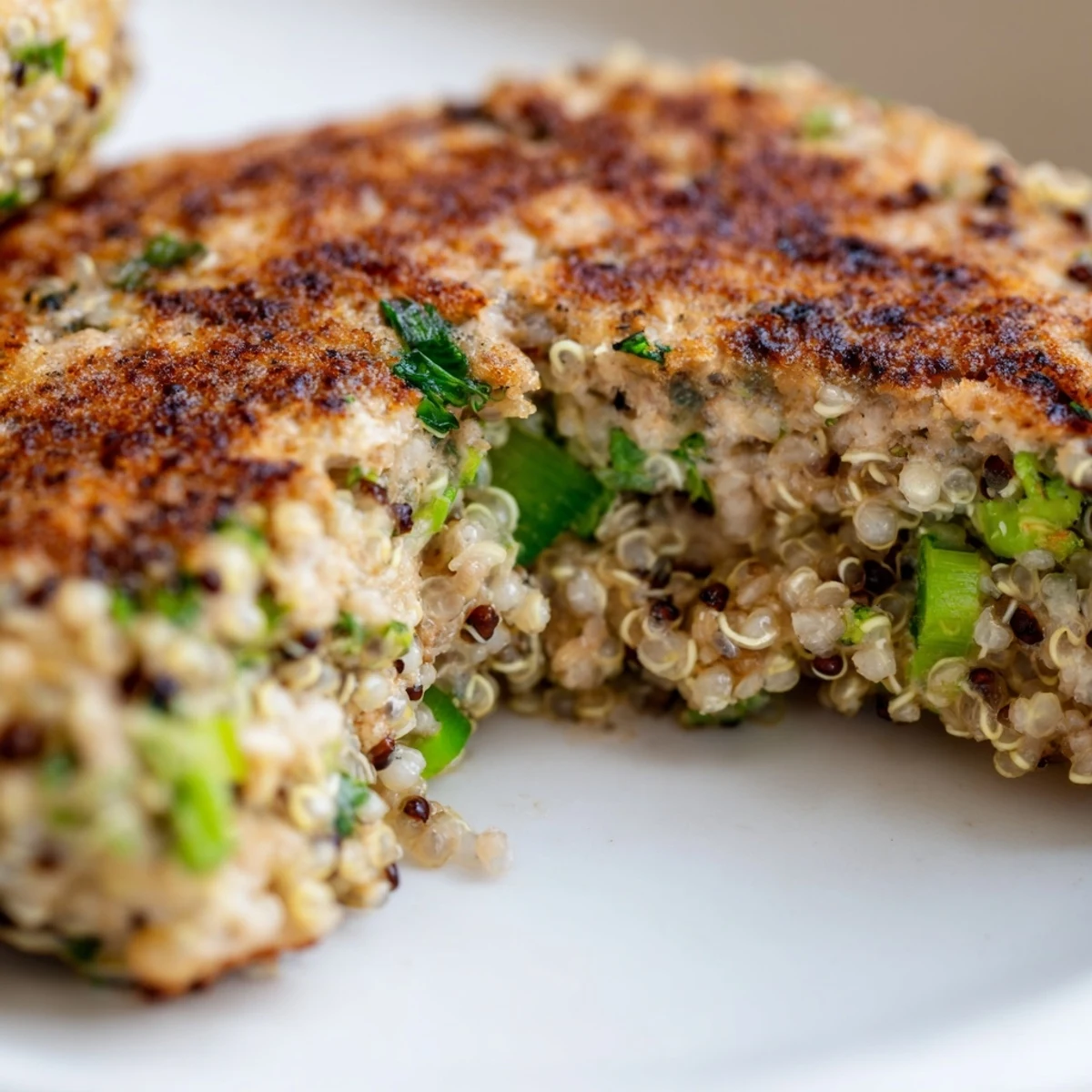 Gluten-free turkey burgers featuring tender broccoli and fluffy quinoa on a wooden board