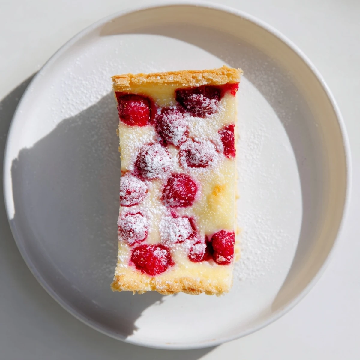 Buttery shortbread crust topped with vibrant lemon raspberry layer and fresh whole raspberries