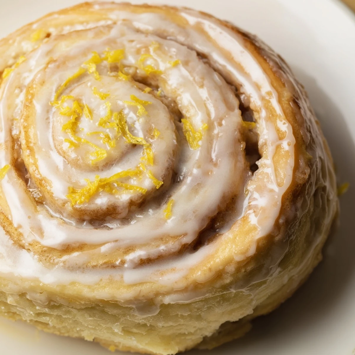 Soft freshly baked lemon rolls topped with sweet icing and zest garnish