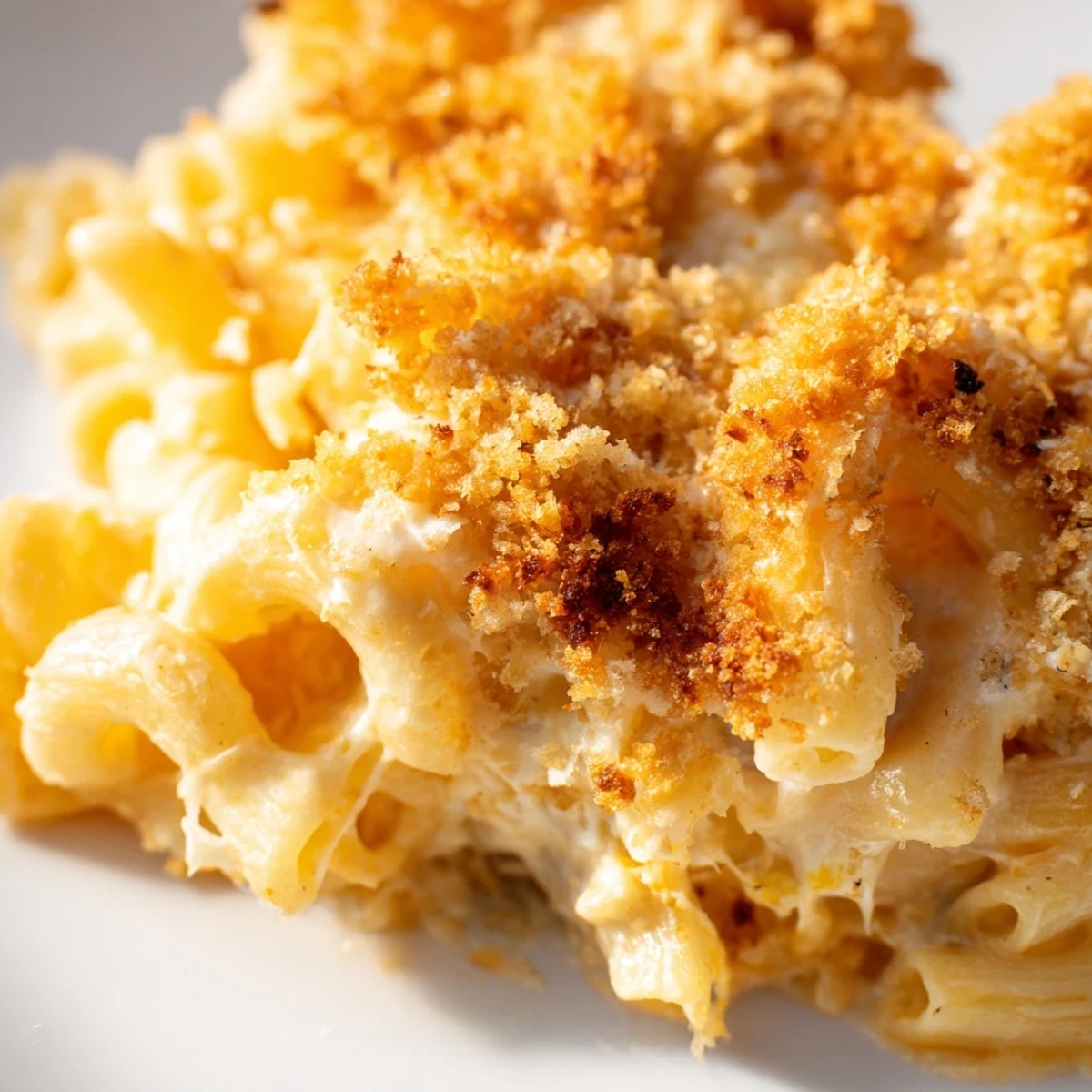 Creamy baked macaroni and cheese with gooey melted cheddar and gruyère cheese sauce