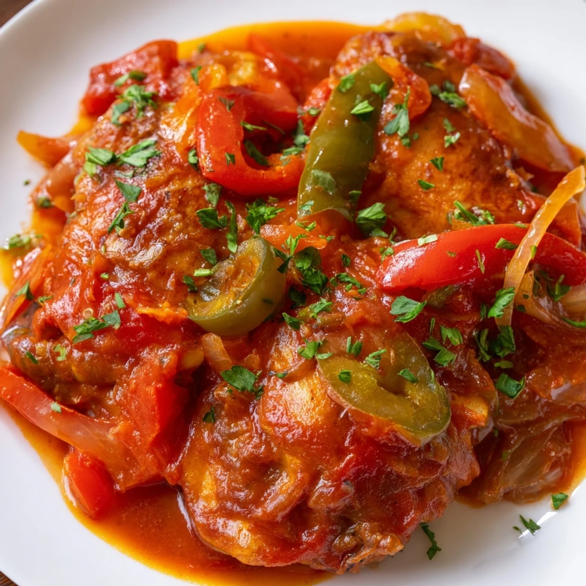 Tender Senegalese Chicken served over fluffy white rice with savory onion-infused gravy
