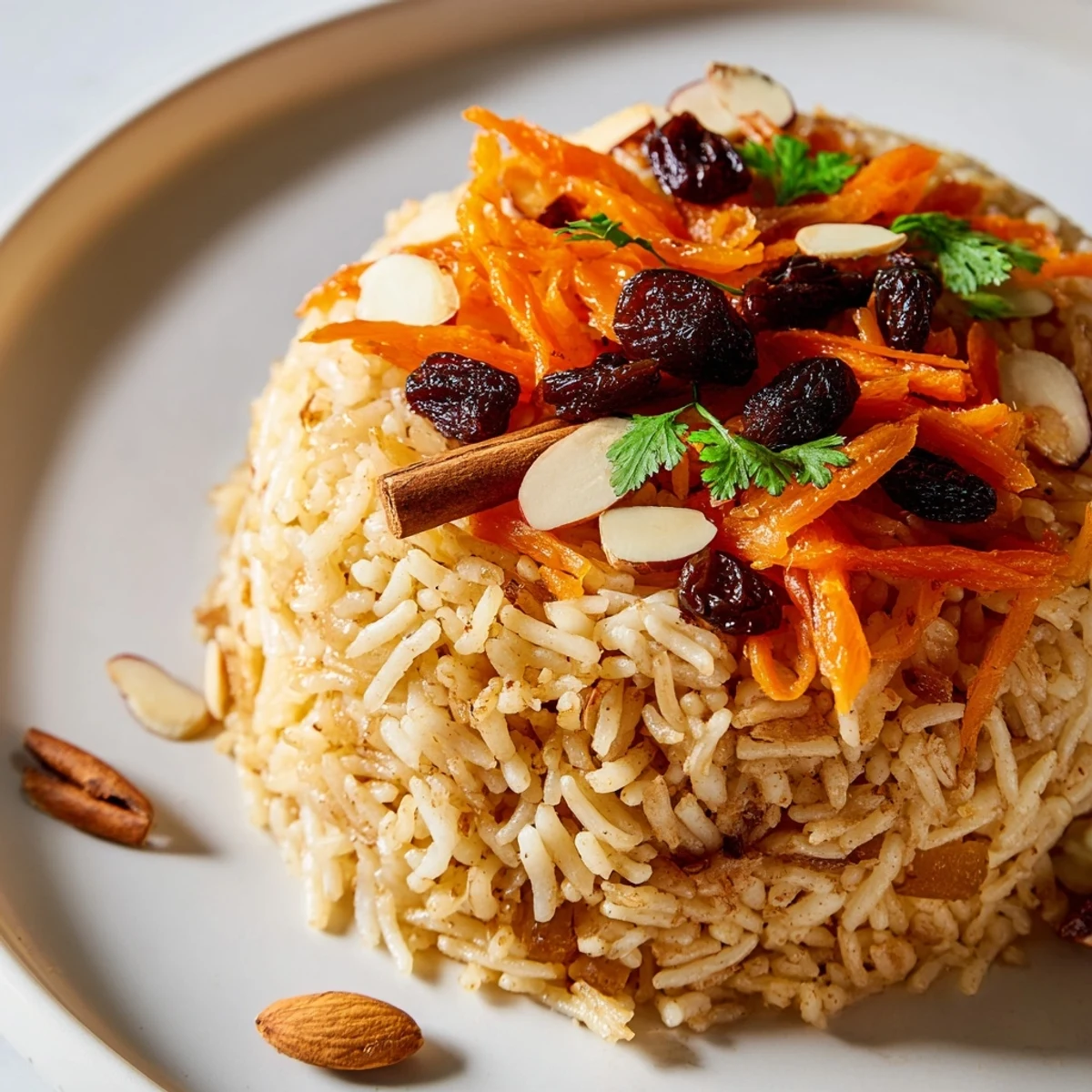 Golden Afghan rice topped with caramelized carrots, plump raisins, and fragrant warming spices.