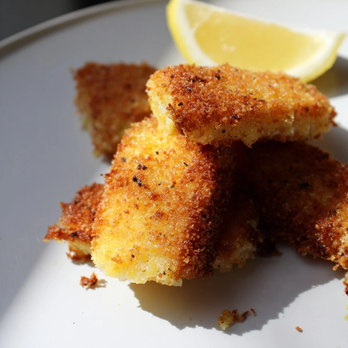 Golden crispy Greek fried cheese sizzling in pan with fresh lemon wedges nearby