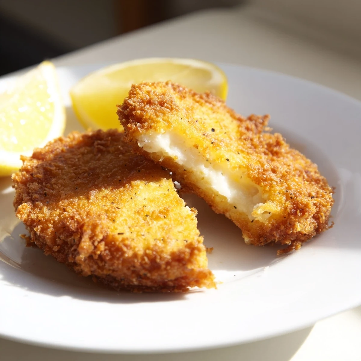 Crunchy Greek fried cheese arranged on platter drizzled with bright citrus juice