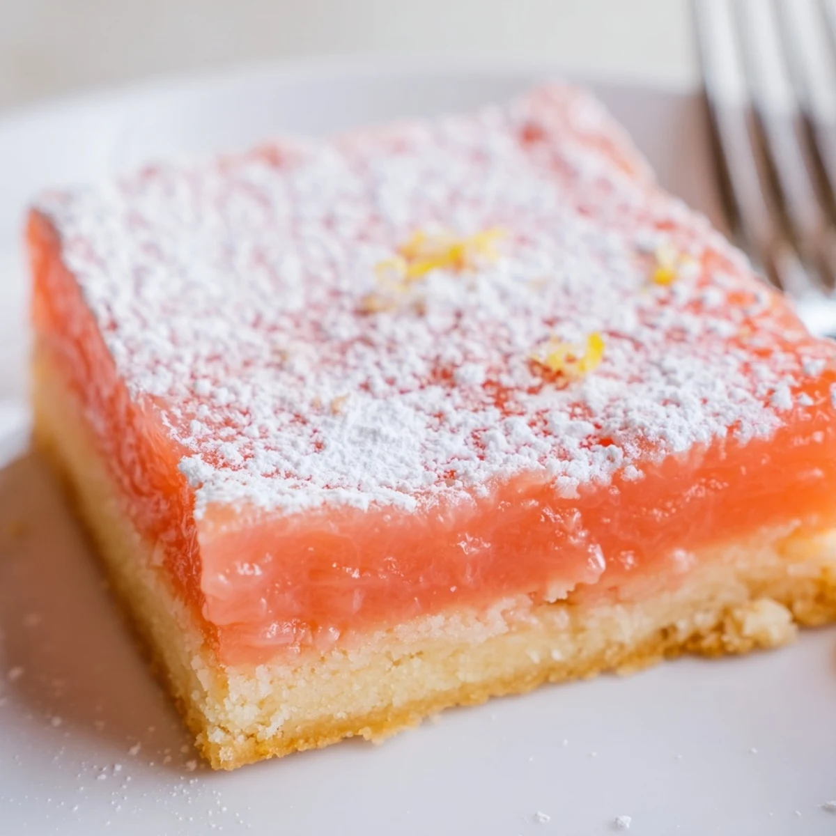 Golden grapefruit bars with tangy custard filling on a buttery shortbread crust, dusted with powdered sugar