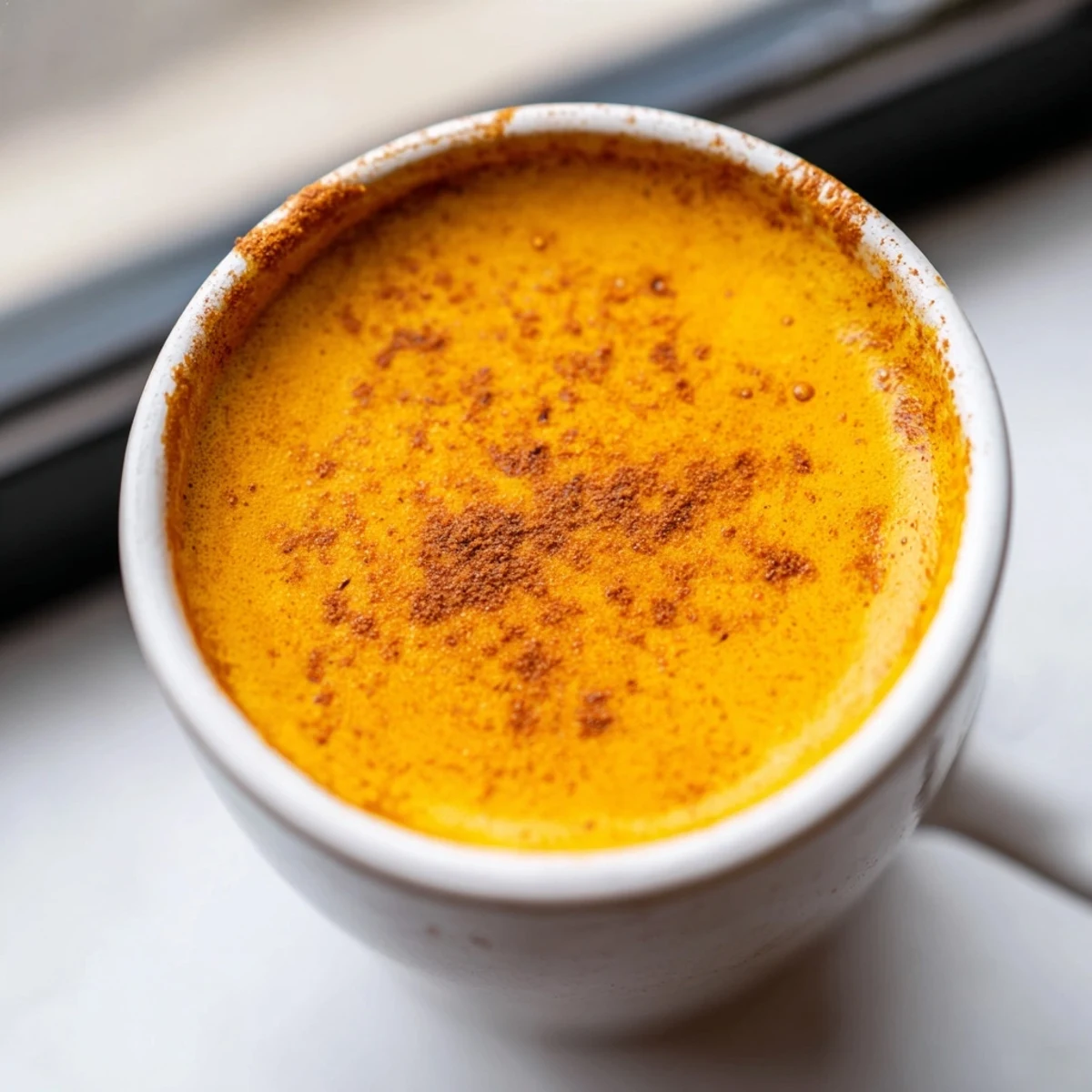 Rich purple Goguma Latte blended velvety smooth, served warm in ceramic cups