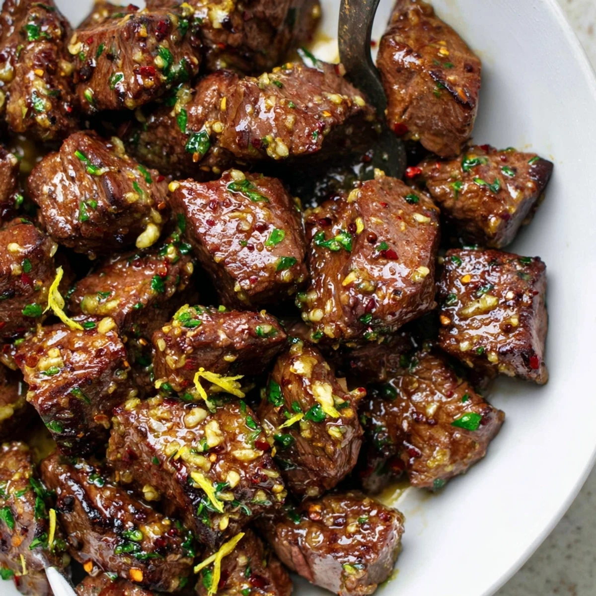Cowboy Butter Steak Bites Recipe: sizzling seared cubes tossed in garlicky herb butter