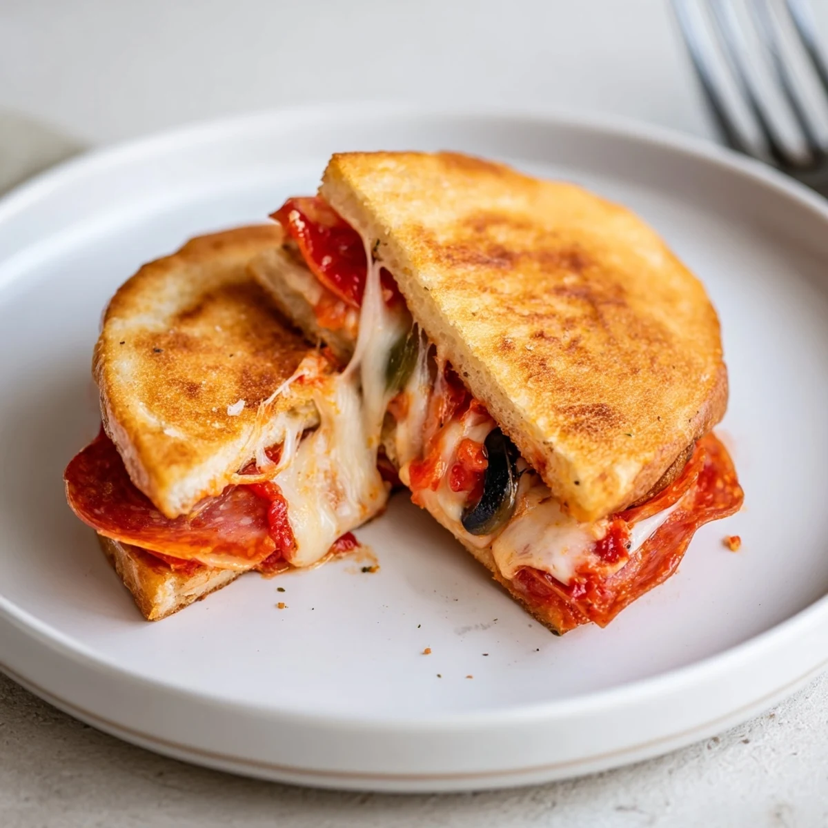 Golden Pie Iron Pizza Pockets oozing sauce, brushed with butter, served with lemonade.