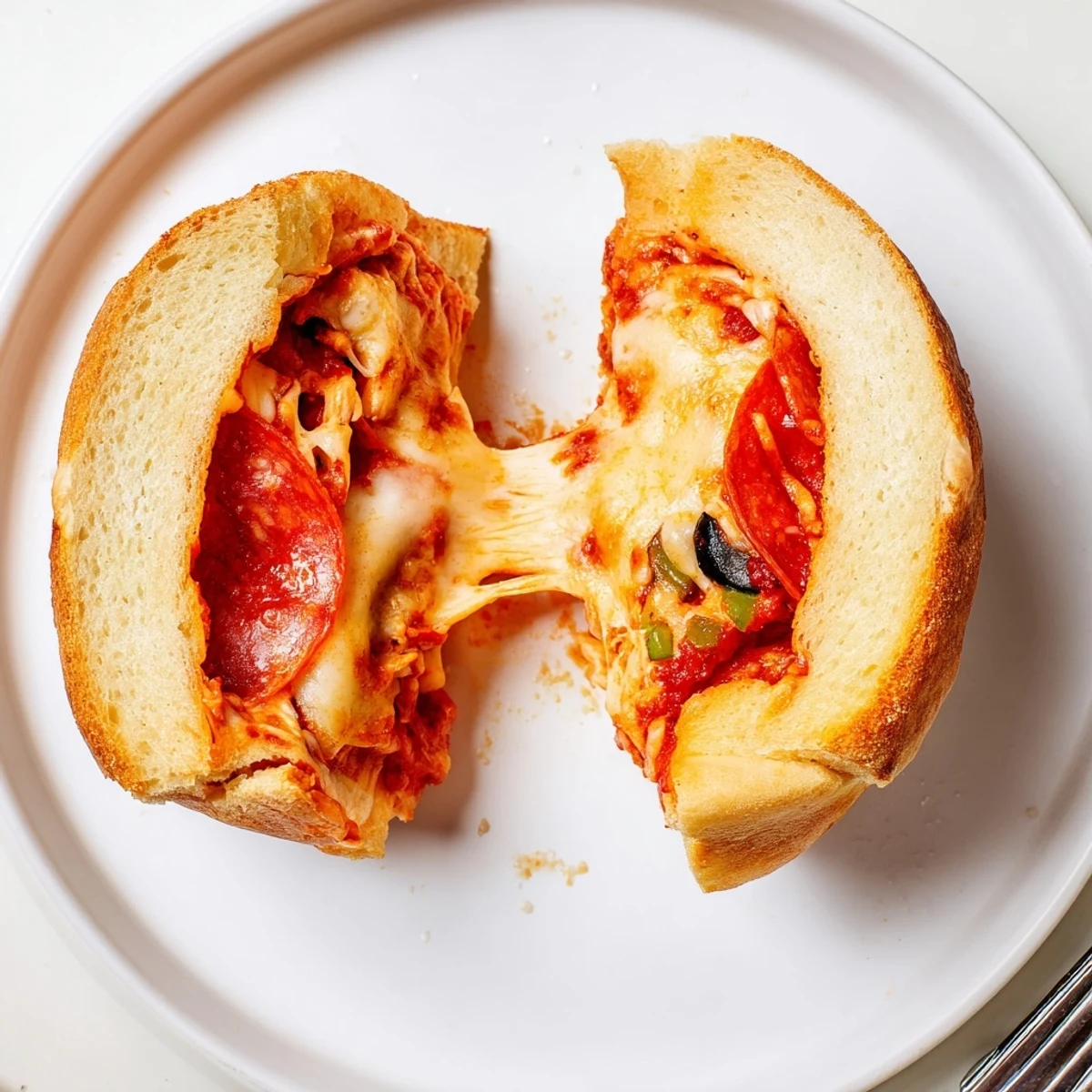 Hot Pie Iron Pizza Pockets sliced open, steam rising, ready to share with friends.