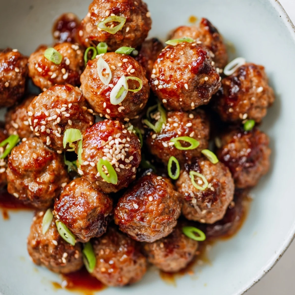Oven baked Firecracker Meatballs browned, coated in tangy hot sauce, perfect party appetizer