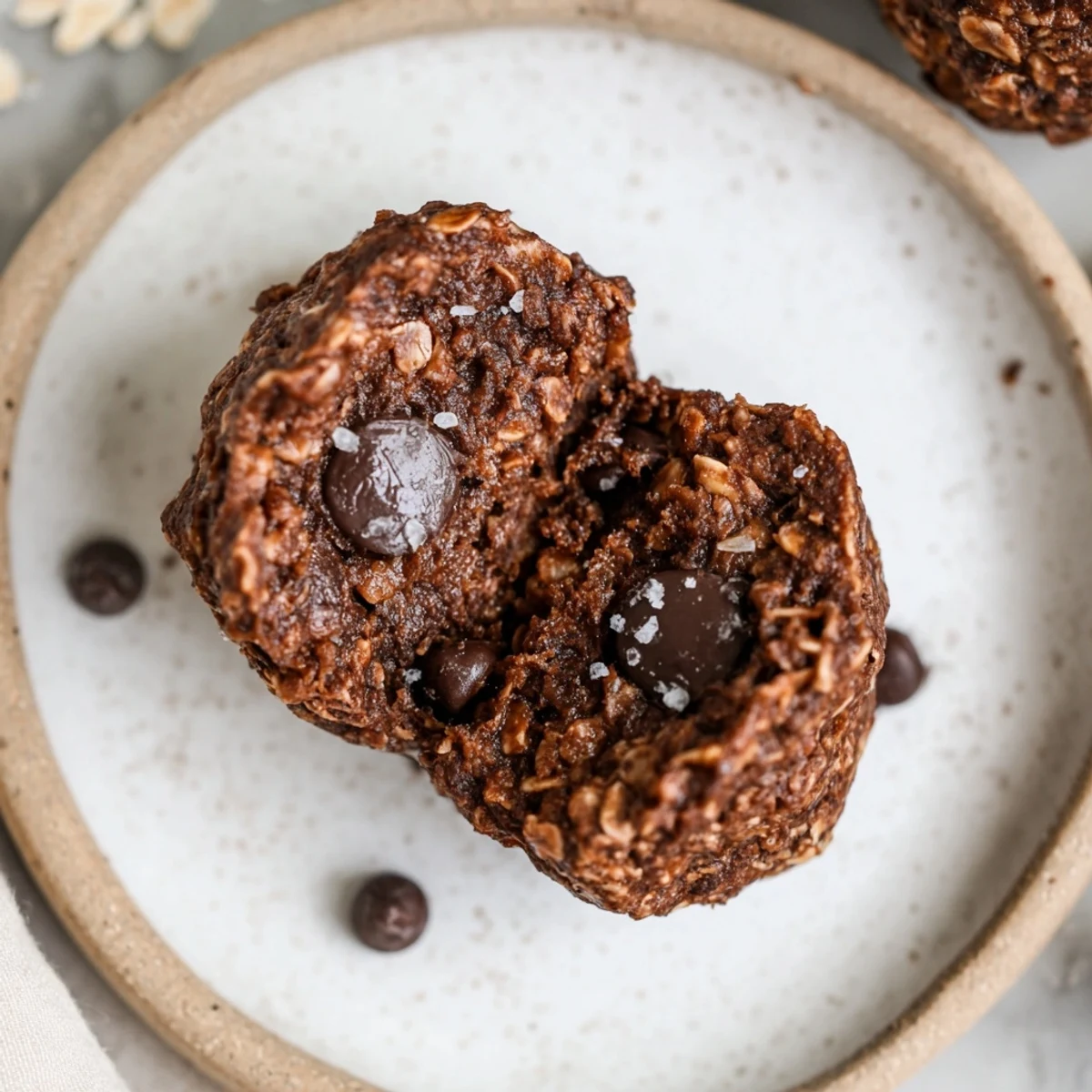 Brownie Protein Bites arranged on parchment, glossy chocolate chips, fudgy texture.