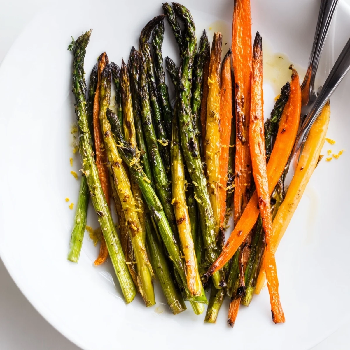 Roasted Asparagus Carrots with lemon zest, tender stalks and golden caramelized edges