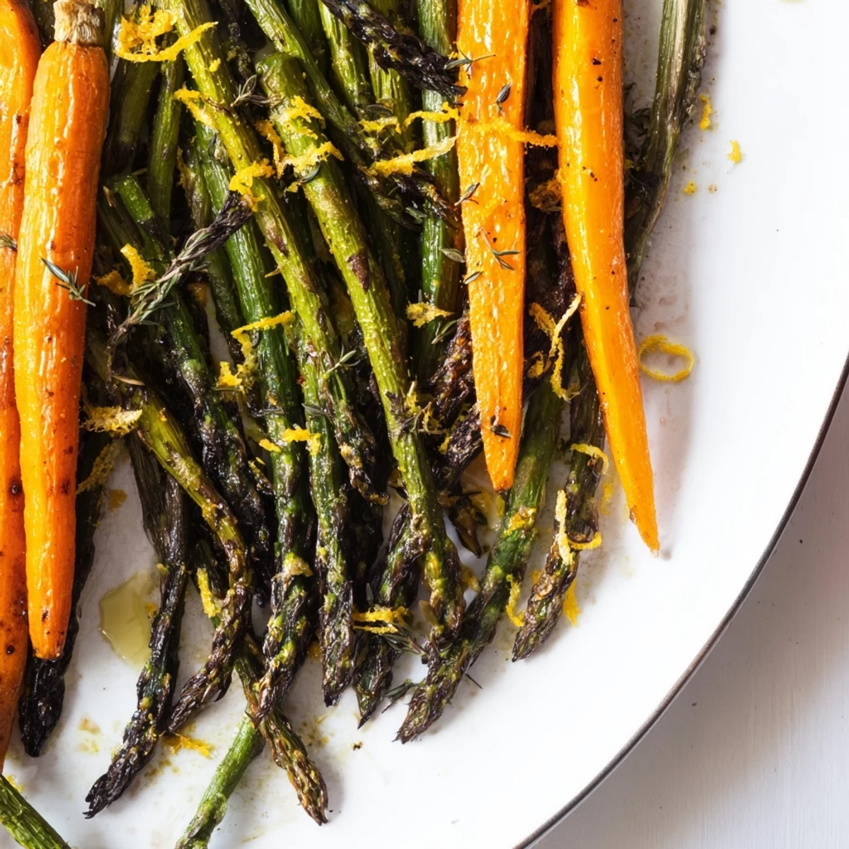 Herb scented Roasted Asparagus Carrots served warm, drizzled with olive oil