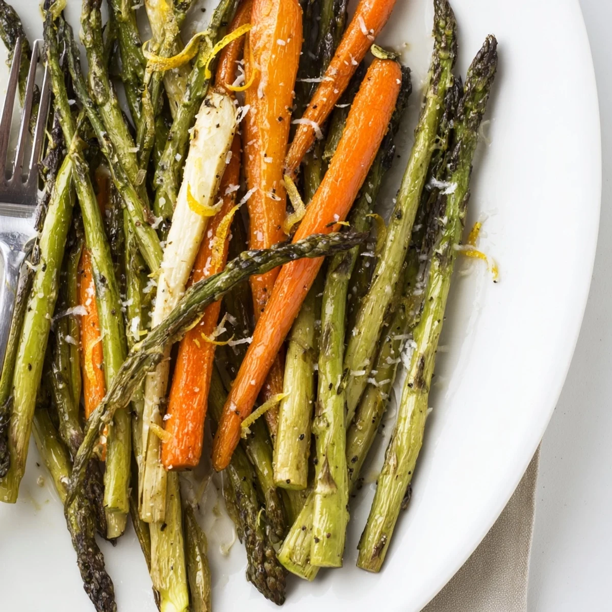 Crisp tender Roasted Asparagus Carrots tossed with thyme and bright lemon juice