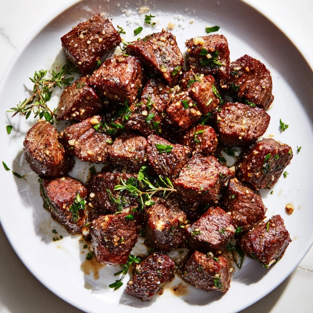 Pan-seared Garlic Butter Steak Bites with smoky paprika crust and fragrant garlic.