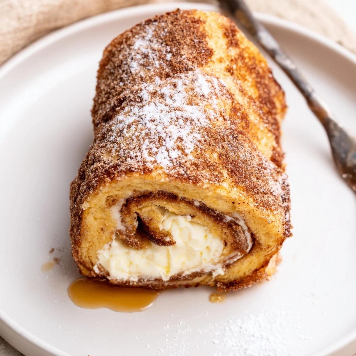 Cinnamon Roll French Toast Roll Ups, creamy filling oozing, fragrant cinnamon aroma