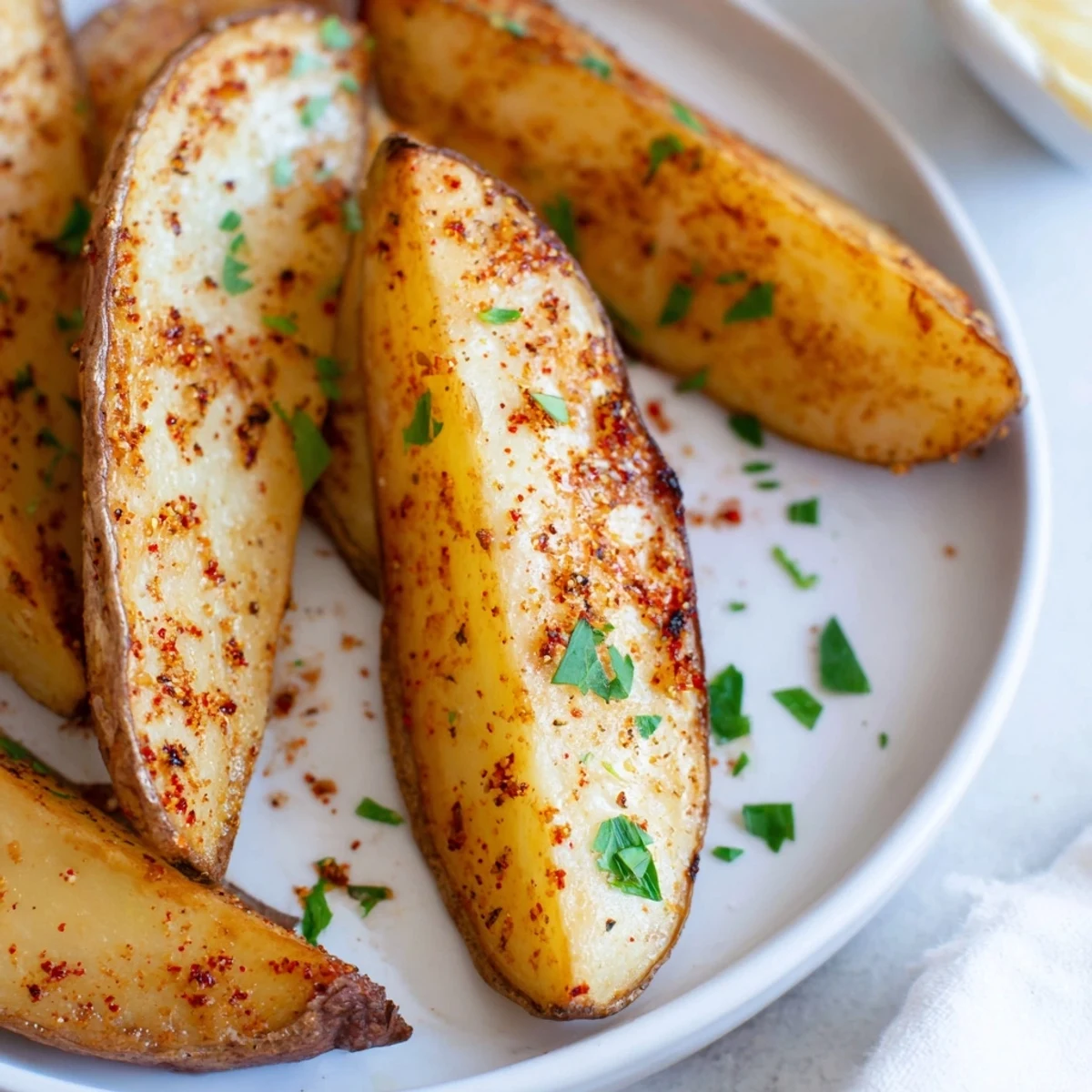 Golden oven-baked Potato Wedges with crispy edges and fluffy centers